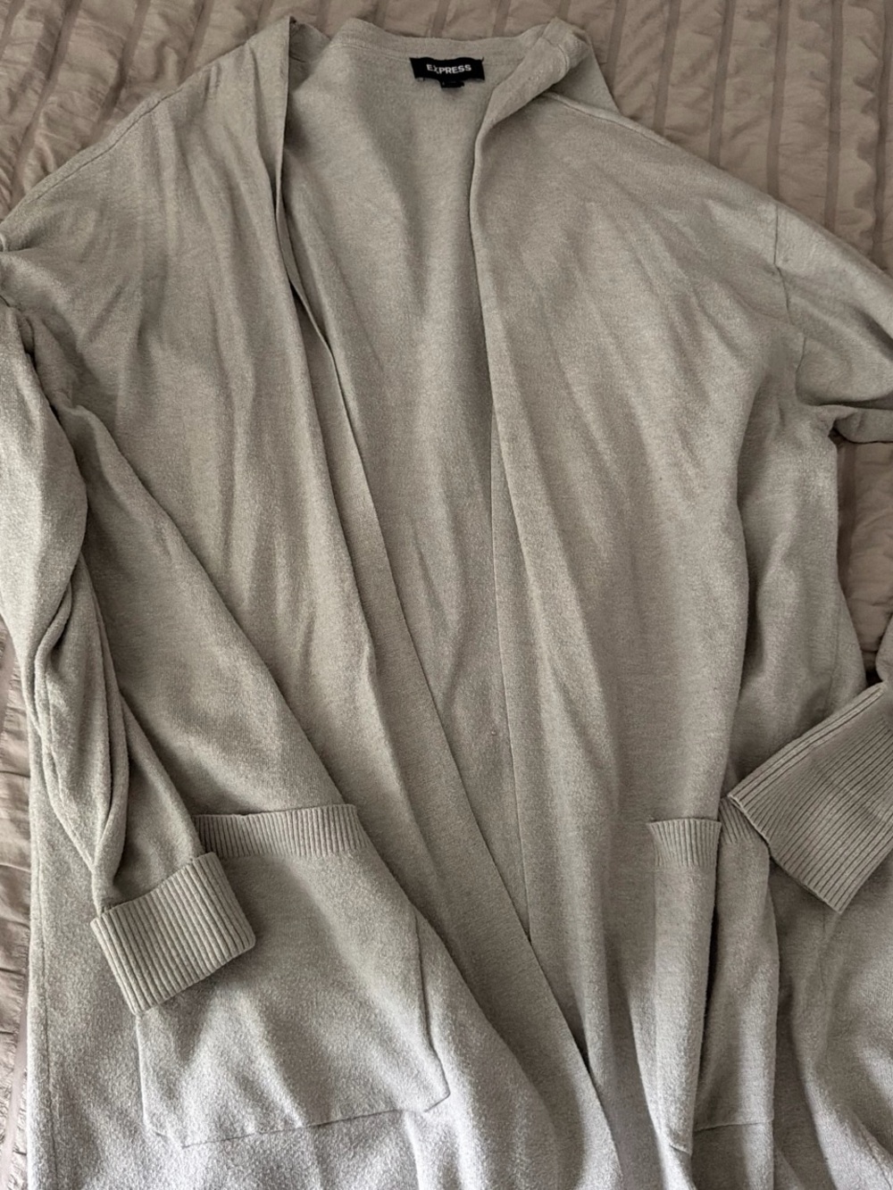 Express Light Gray Open-Front Cardigan